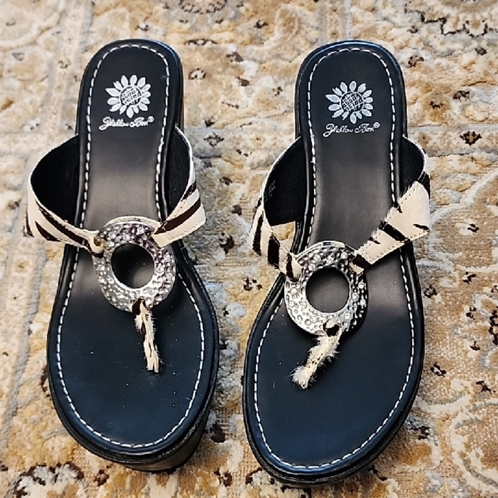Yellowbox Leather Dark Brown and White Zebra Women's Sandals 7.5